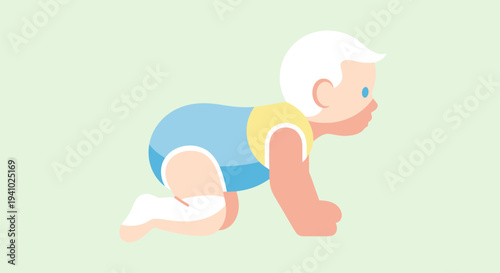 Crawling Baby in Blue Outfit.