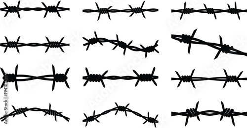 Collection of barbed wire fence illustrations in various configurations