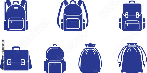 Collection of various backpack and bag styles for travel and school