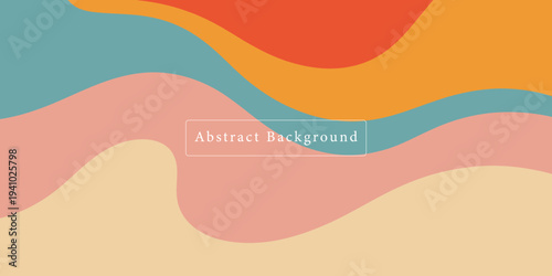 A colorful abstract background with wavy shapes in shades of orange, blue, pink, and beige with a text label reading Abstract Background in the center
