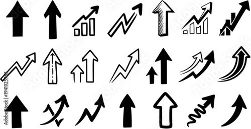 Black and White Doodle Arrows Illustrating Growth and Success, Business Finance Concept