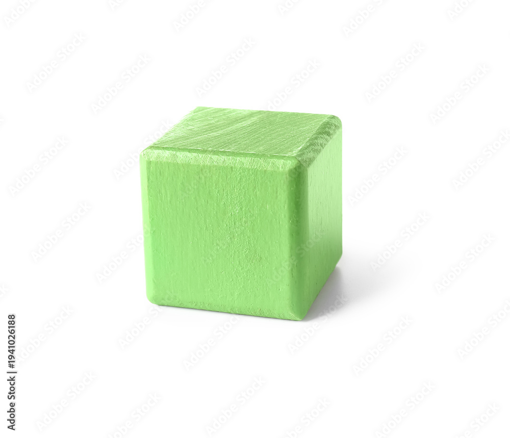Fototapeta premium Green wooden cube on white background