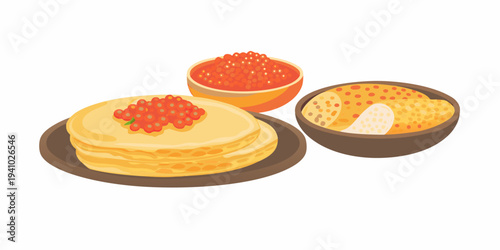A delicious illustration of blinis with caviar and salmon presented on plates