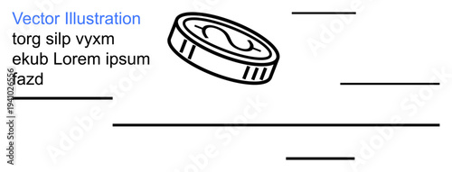Financial planning, business concepts, wealth management, currency exchange, investment strategies, digital assets. Line art of a coin and placeholder text. Financial planning and business concepts