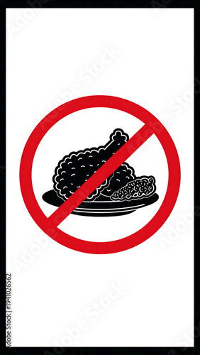 No Outside Food Sign Chicken Chop Prohibition Symbol Isolated on White Background