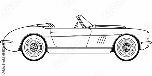 Line art illustration of a classic convertible sports car in profile