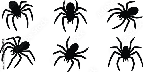 Spider silhouette illustration, insect artwork design, arachnid posture concept, creepy crawly scene, biological pattern artwork, nature insect silhouette art