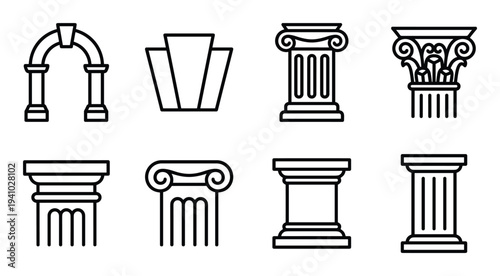 Canvas Print Antique architectural construction black line vector icons set of building eleme