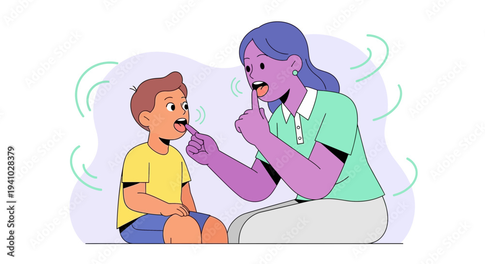 Obraz premium Speech therapist helping child with pronunciation, speech therapy session, communication development