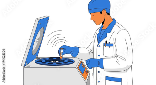 Scientist in Lab Coat Using Centrifuge Machine for Medical Research and Analysis