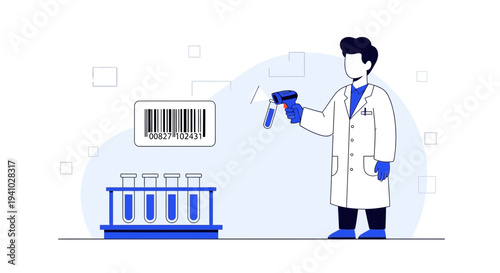 Scientist scanning barcode on test tube with scanner, laboratory research, medical science