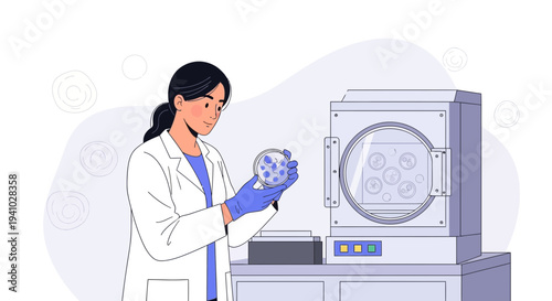 Scientist working with petri dish and incubator in laboratory, scientific research concept