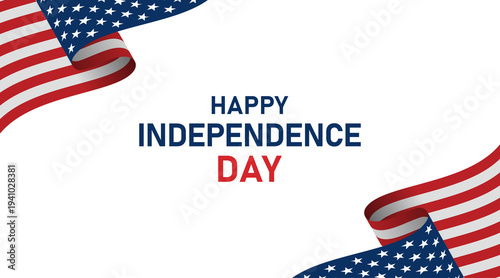 Obraz na plátně Happy Independence Day Text with Waving American Flag Corner Accents for US Holi