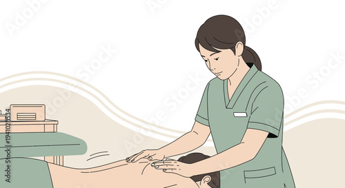 Therapist massaging patient's back, promoting relaxation and pain relief in a clinical setting.