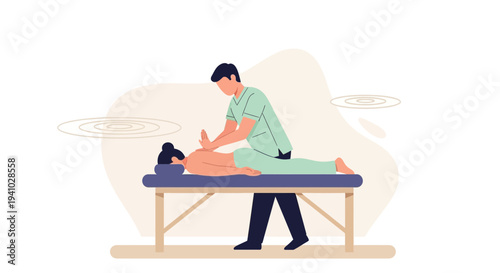 Therapist giving back massage to woman lying on massage table, wellness concept