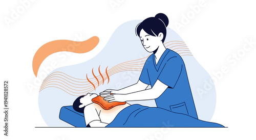 Therapist performing hot stone massage on client's back, promoting relaxation and pain relief