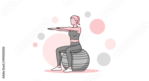 Woman doing exercise on a fitness ball, healthy lifestyle, home workout, fitness, yoga, pilates