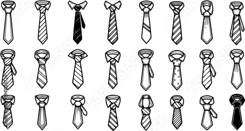 Black and White Line Art Vector Collection of Various Ties and Knots