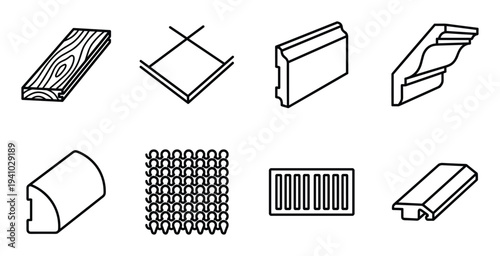 Construction elements linear vector icon building material woodwork skirting board isolated