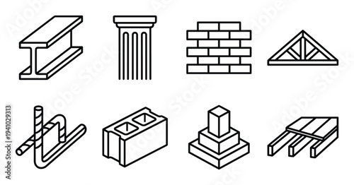 Construction material icon set vector illustration for building architecture and home repair