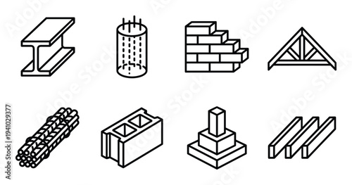 Construction material icon set vector illustration for building architecture and home structure
