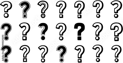 Black and White Question Mark Icons, Symbol of Inquiry, Doubt, Uncertainty, Education, Business, Concept