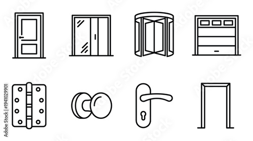 Door vector icon set home interior design elements construction architecture building entrance exit