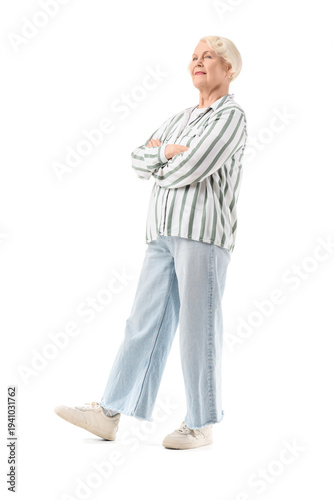Senior woman in striped shi...
