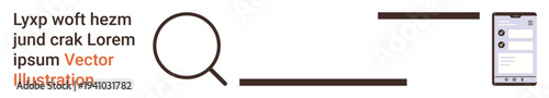 Search optimization, digital tools, online authentication, data analysis, mobile technology, communication. Magnifying glass near smartphone. Search optimization and digital tools concept