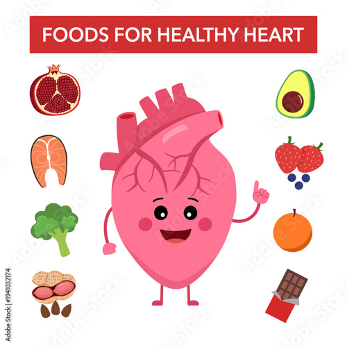 Infographics of food helpful for healthy heart. Best foods for the heart.