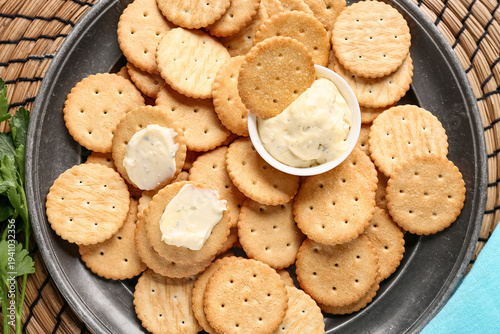 Plate with tasty crackers, ...