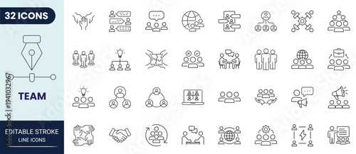 Team icon set in outline style. Modern icon collection. Editable stroke. Full vector collection.