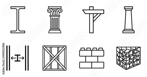 Structural elements of construction industry icon set for architecture plan project one hundred