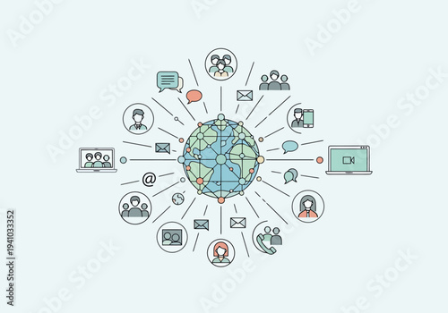 Global Network Connections Representing Digital Communication and Worldwide Connectivity With People Icons and Devices