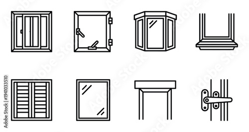 Window icon set vector illustration of architecture element for house facade and home design