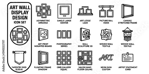Art Wall Display Design Bold Line Icons-Gallery Wall Asymmetric Single Large Artwork Art Ledge Shelf Picture Rail Canvas Stretched Art Print Photography Frame-15 Wall Art Icon Set Vector - Display Des
