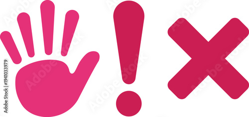 Pink Hand Stop Sign with Exclamation Mark