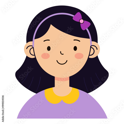 Smiling young girl with black hair and purple hair clip vector illustration