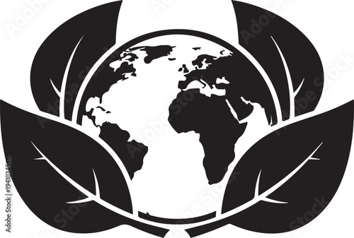 Earth Globe Surrounded by Leaves Eco Friendly Symbol