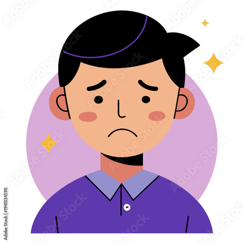 Tired young man with black hair vector illustration