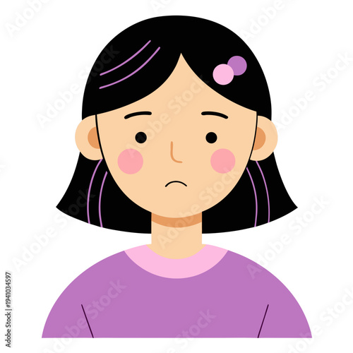 Tired girl with black hair vector illustration