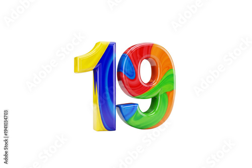 colorful 3d number 19 isolated