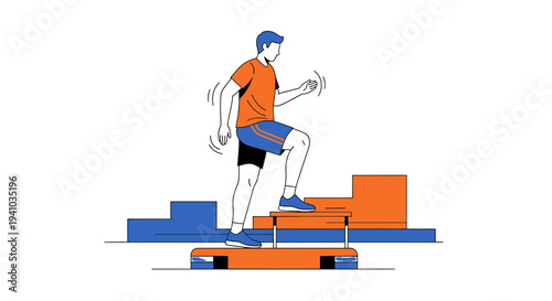 Man doing step aerobics on aerobic platform, fitness and cardio workout, healthy lifestyle