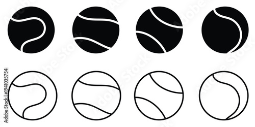 Tennis Ball Vector Line Icon Set – Dynamic and Minimalist Sports Icons