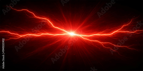 Abstract vector background with lightning and glowing energy rays featuring a bright orange fire flash and red fractal star motion for a high-energy space wallpaper design