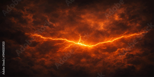 A dramatic nature landscape features a fiery explosion background where intense orange and red clouds meet a beautiful sunset sky at dusk