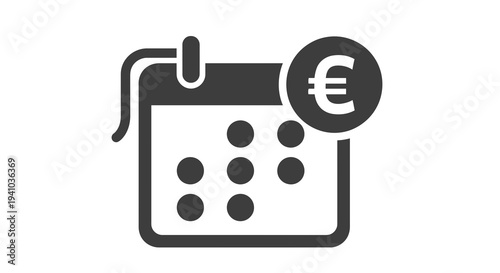 Euro Currency Symbol on Calendar Page Icon, Financial Planning and Budgeting Concept, Clean Vector Illustration for Business and Finance