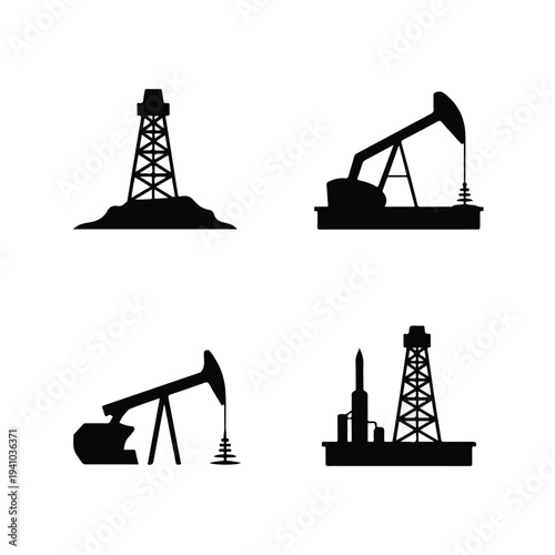 Modern oil drilling icon set featuring rig barrel pipeline energy industry symbols vector