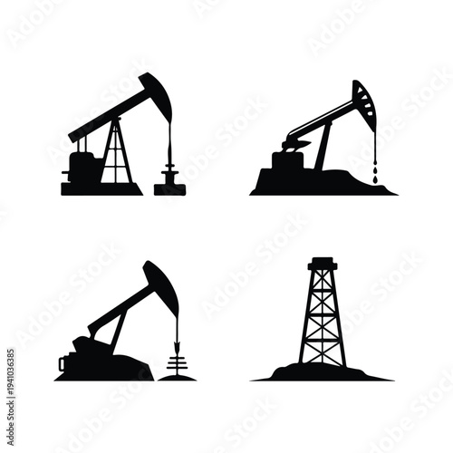 Modern oil drilling icon set featuring rig barrel pipeline energy industry symbols vector