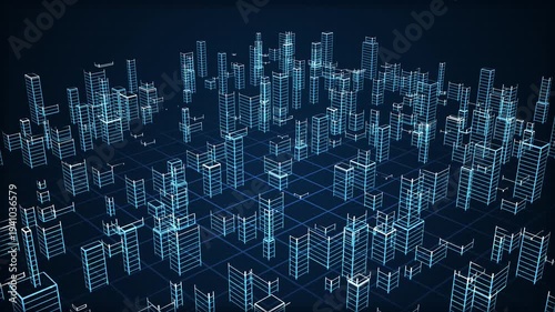 Cinematic Isometric Blueprint City Construction  4K Seamless Loop